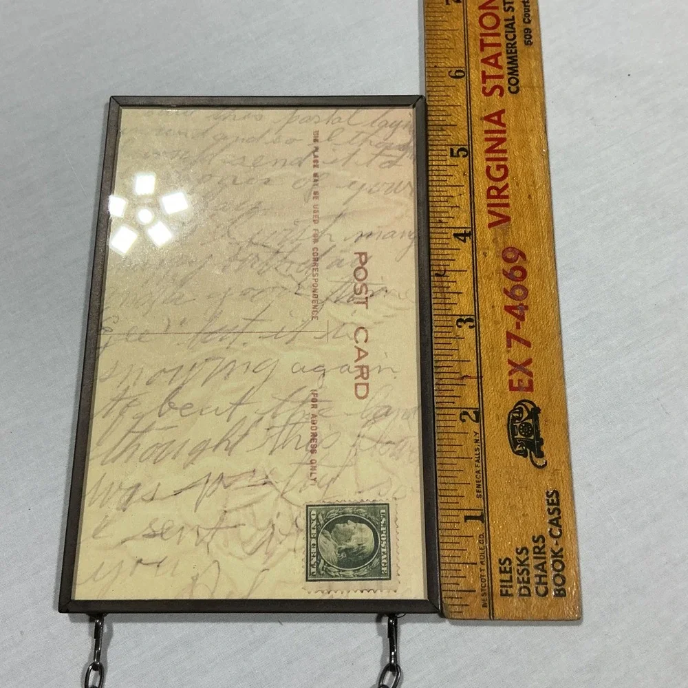 Antique‎ 1910 Rose Postcard Framed Glass Hanging Display Franklin Stamp